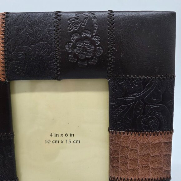 Pier 1 Imports Brown & Tan Patchwork Faux Leather Picture Frame 4"x6" - Picture 3 of 11